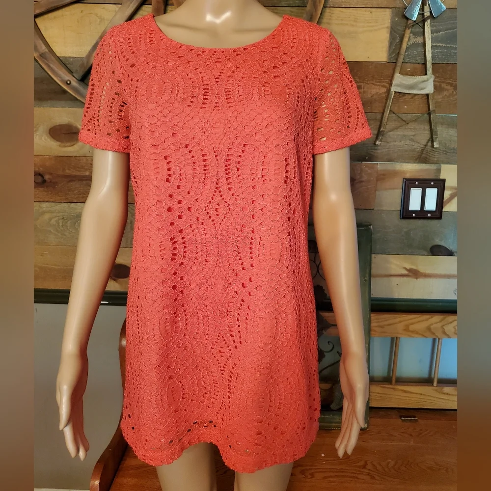 J Crew Vintage Coral Geometric Lace Short Sleeve Blouse